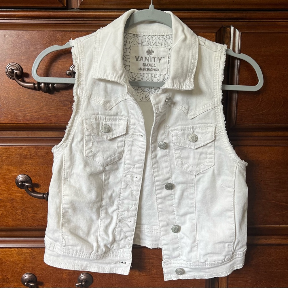 Vanity Women’s White Denim Jean Jacket Vest